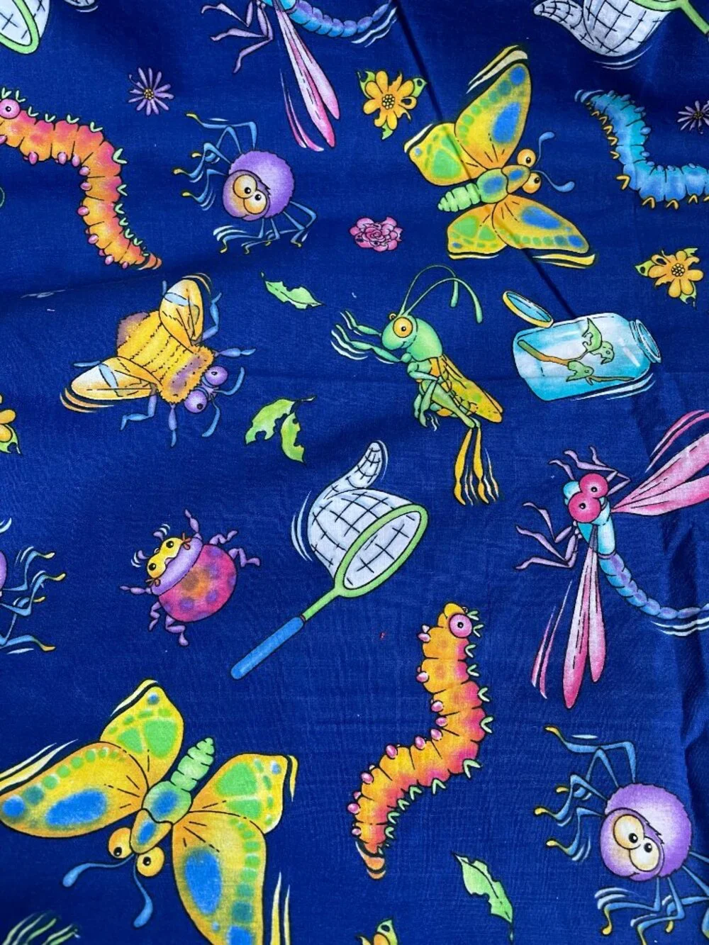 3y x 42” Vintage Insects Dragonflies Bugs Flowers Print Multicolor Cotton Fabric